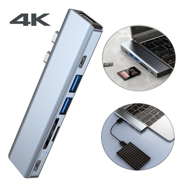 HUB Duplo USB-C 7x2 Thunderbolt 3 MacBook Pro-Air HDMI 4K image number null