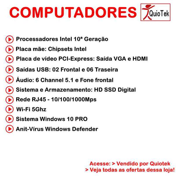 Computador Qtek Intel I5-10400 16GB SSD512 Windows 10 Pro image number null