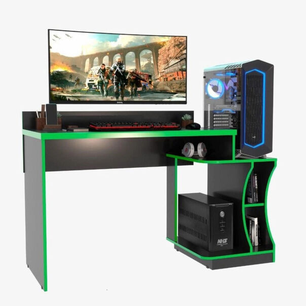 Mesa de Computador Gamer com Nicho Valdemóveis - Preto com Verde image number null