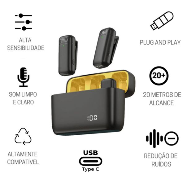 Sistema Microfone Lapela Duplo K13 Wireless 360° Usb-c Para Smartphone Android (2.4ghz) image number null