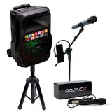 Kit Show Polyvox com Caixa Amplificada XC-712T + Tripé para Caixa + Microfone com Fio + Pedestal para Microfone