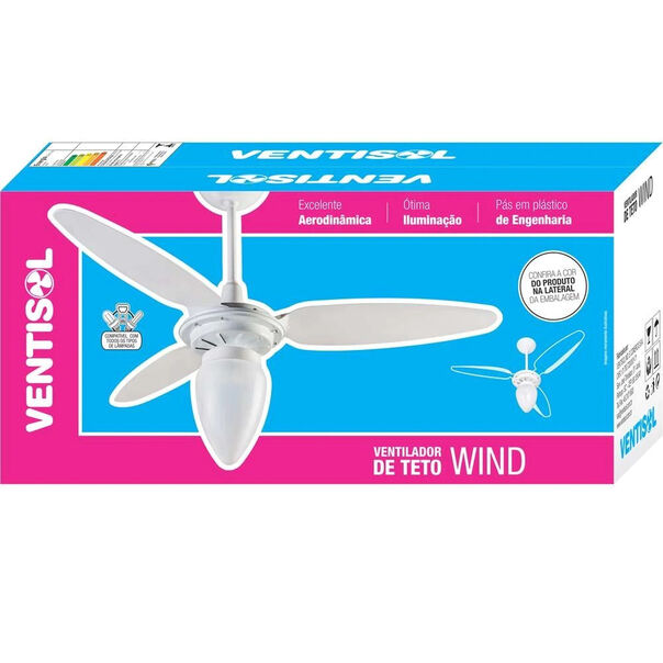 Ventilador de Teto Ventisol Wind 3 Pás 130W Br - Branco - 110V image number null