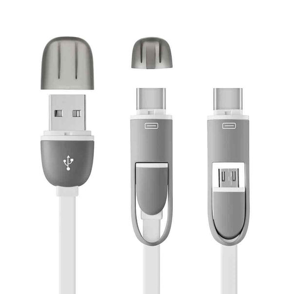 Cabo 2 em 1 Type C e Micro USB com 1.5M Cabo Flat Branco Multilaser - WI351 WI351 image number null