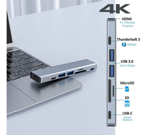 HUB Duplo USB-C 7x2 Thunderbolt 3 MacBook Pro-Air HDMI 4K image number null