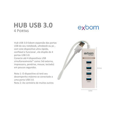 Hub Cabo Usb 3.0 Extensor 4 Portas High Speed Hd Pen Drive - Branco image number null