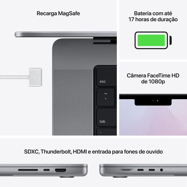 MacBook Pro 14 Apple M1 Pro com 8 CPU e 14 GPU 16GB RAM 512GB SSD - Cinza Espacial image number null