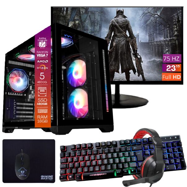 Computador Gamer Ryzen 5 Ssd 480gb 16gb 4gb Windows 10 Pro Trial  Teclado/mouse  Mouse Pad  Headset  Monitor 23” image number null