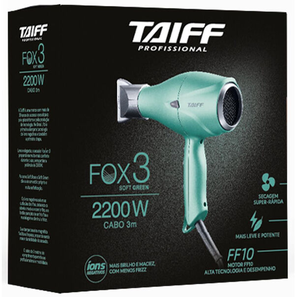 Secador de Cabelos Taiff Fox Ion 3 Motor AC Profissional 2200W - Verde - 220V image number null