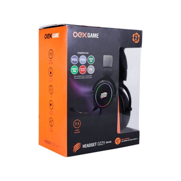 Fone de Ouvido Headset Gamer OEX Ozzy HS418 7.1 Virtual - Preto image number null