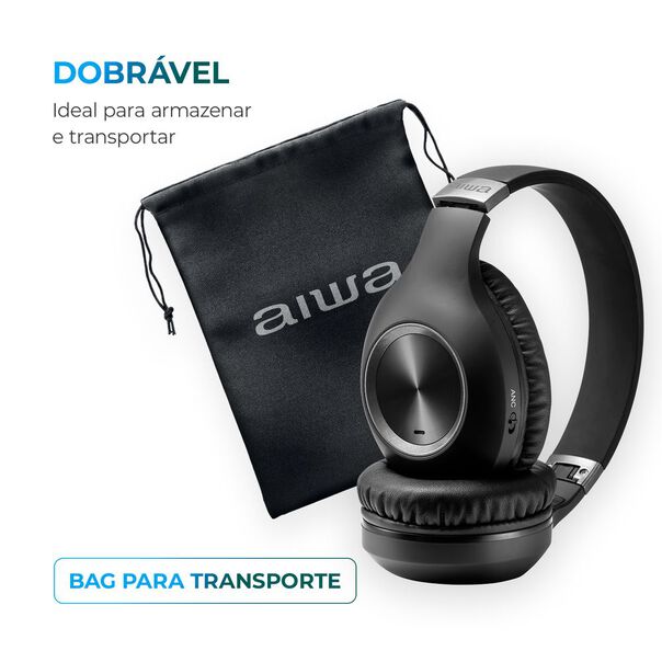 Fone de Ouvido Headphone AIWA Bluetooth  ANC - Cancelamento de ruído  dobrável - AWS-HP-02-B FONE DE OUVIDO AWS-HP-02-B BIVOLT image number null