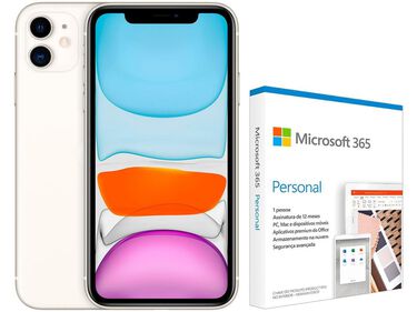 iPhone 11 Apple 64GB Branco 6 1” 12MP iOS + Microsoft 365 Personal Office 365 apps 1TB - Branco image number null