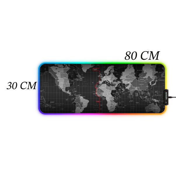 Mousepad Gamer Grande Com Led RGB 11 cores 80x30cm - Mapa Mundi image number null