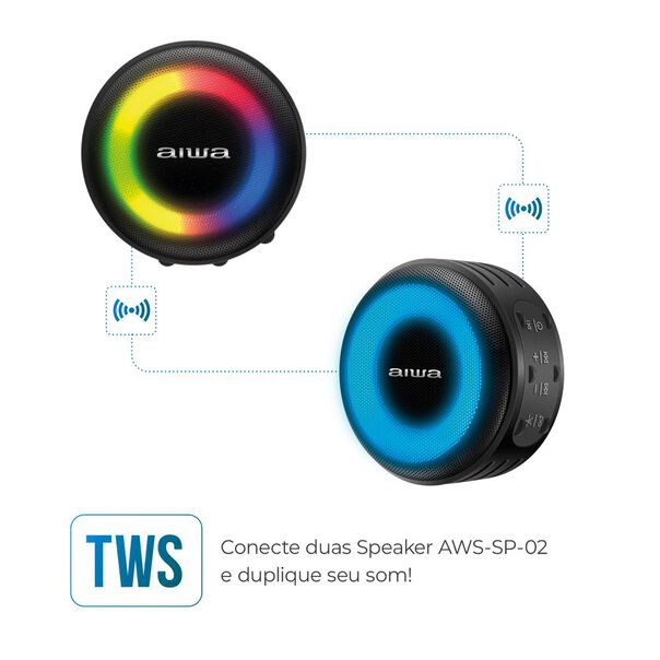Caixa de Som Speaker  Aiwa  Bluetooth  Luzes Multicores  IP65 -  AWS-SP-02 MINI SPEAKER AWS-SP-02 BIV. image number null
