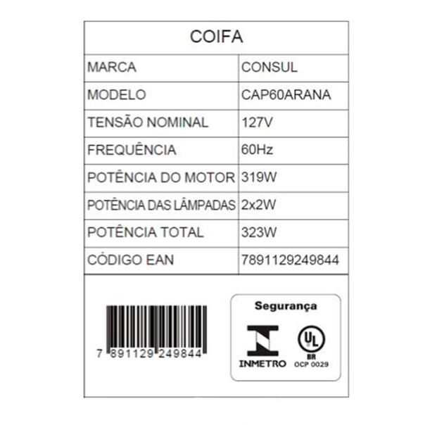 Coifa de Parede 60 cm Vidro Curvo em Aço Inox CAP60AR Consul - 110V image number null