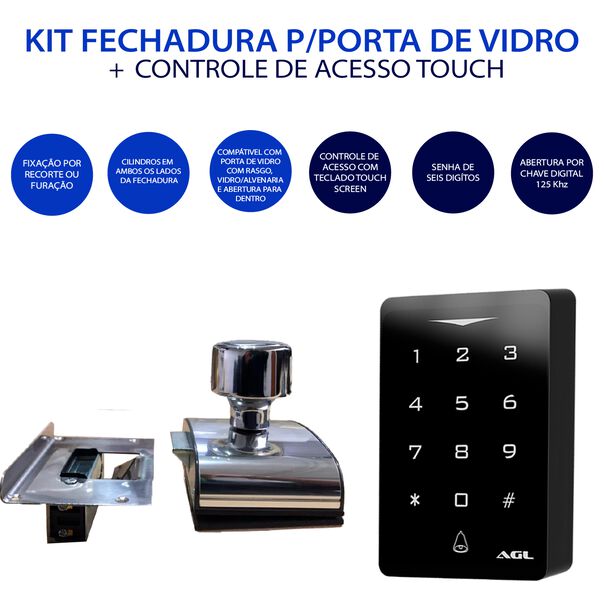 Kit Fechadura Agl Pv200r1i Porta de Vidro e Controle de Acesso - CA1000 Touch image number null