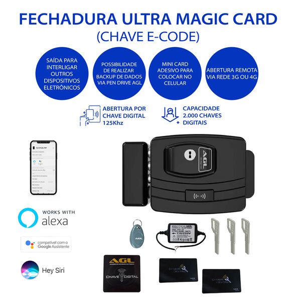 Fechadura AGL Ultra Magic Card Preta image number null