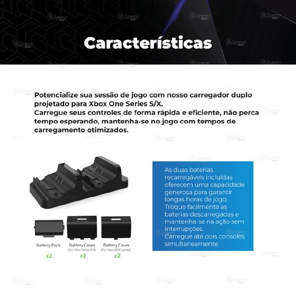 Carregador Controle Xbox One Series S-x + 2 Baterias 800mah image number null
