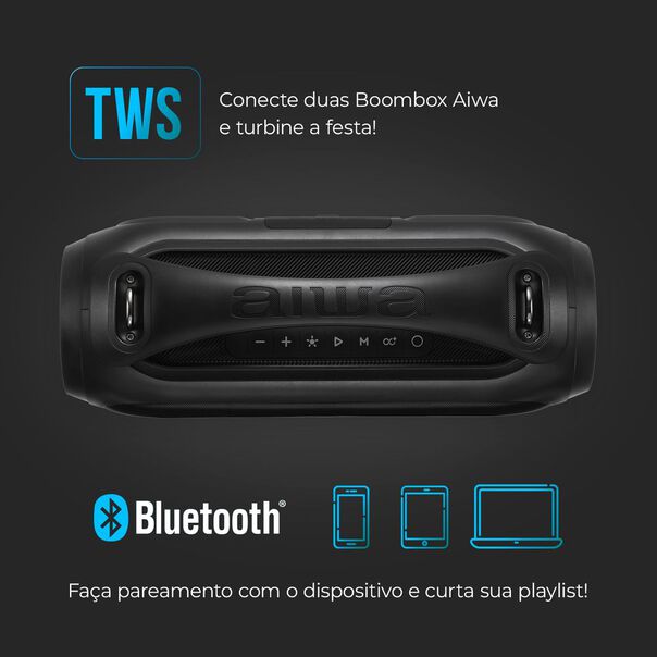 Boombox Aiwa AWS-BBS-02  Bluetooth  Luzes Multicores com Alça BOOMBOX AWS-BBS-02 BIVOLT image number null