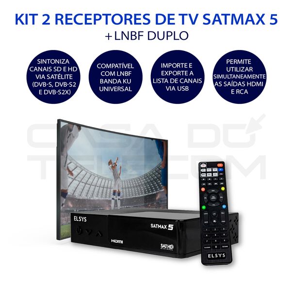 Kit 2 Receptor TV Via Satelite SATHD SATMAX 5 ETRS70 + LNBF Duplo image number null