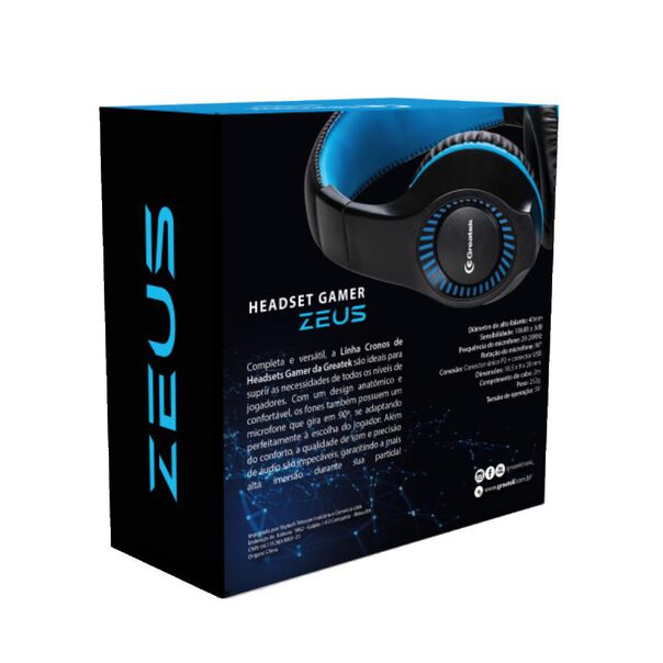 Fone Gamer Headset Azul Para Jogo P2 USB Zeus - Greatek image number null