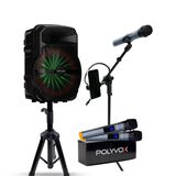 Kit Show Polyvox Caixa de som Amplificada Bluetooth 10 300W  + Tripés + Microfone  Sem Fio