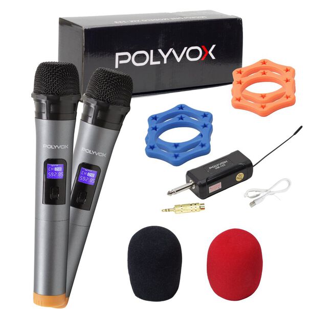 Kit Show Polyvox c- Caixa Amplificada XC-512T + Tripé para Caixa + Dois Microfones sem Fio + Pedestal para Microfone image number null