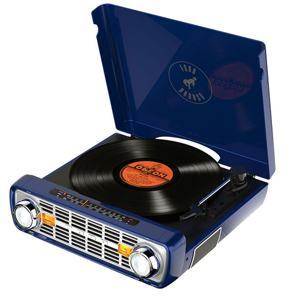 Tocador de discos Vinil Retrô Bronco LP c- conversão digital  AM-FM  entradas AUX e USB - Azul image number null