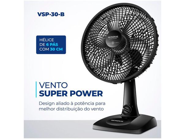 Ventilador de Mesa Mondial Super Power VSP-30-B 30cm 3 Velocidades - 110V image number null
