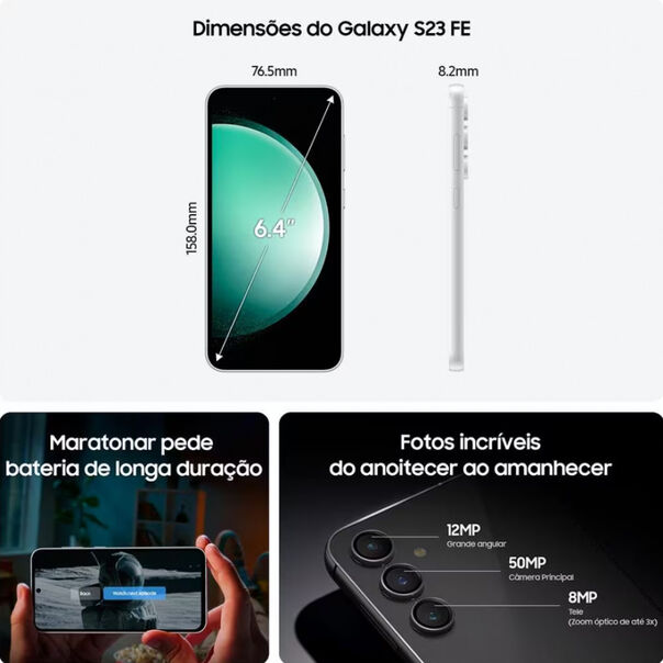Smartphone Samsung Galaxy S23 FE 5G 128GB 8GB RAM Câmera Tripla Traseira Selfie de 10MP Tela 6.4 Exynos 2200 - Grafite image number null