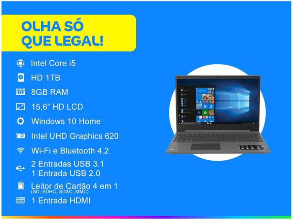 Notebook Lenovo Ideapad S145-15IWL Intel Core i5 8GB 1TB 15 6” Windows 10 + Office 365 Personal image number null