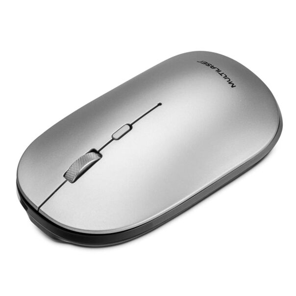 Mouse Sem Fio Slim Clique Silencioso Conexão Bluetooth e Usb 1600dpi Ajustável 4 Botões com Pilha Inclusa Cinza - MO332 MO332 image number null
