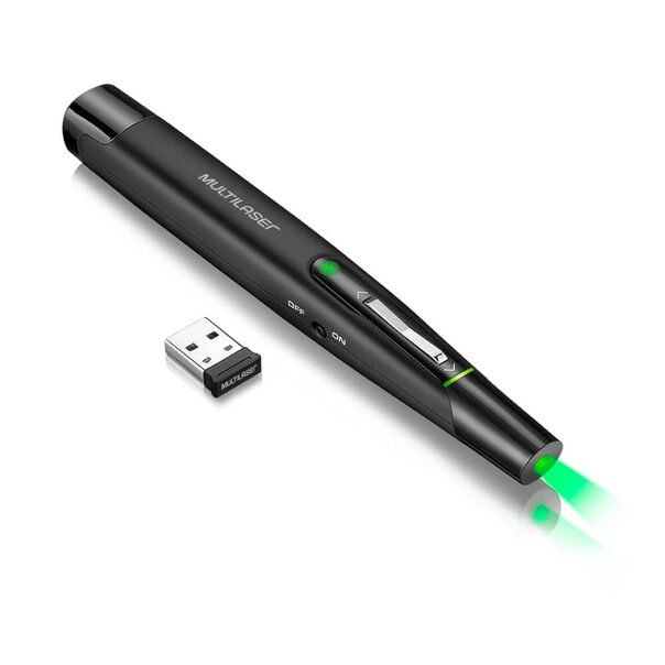 Presenter Green Laser Conexão USB Alcance 30m Laser Verde 3 Botões Preto - AC278 AC278 image number null