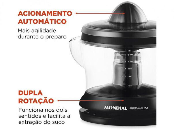 Espremedor de Frutas Mondial E-02 Premium Elétrico 30W 1 25L Automático - Preto - 110V image number null