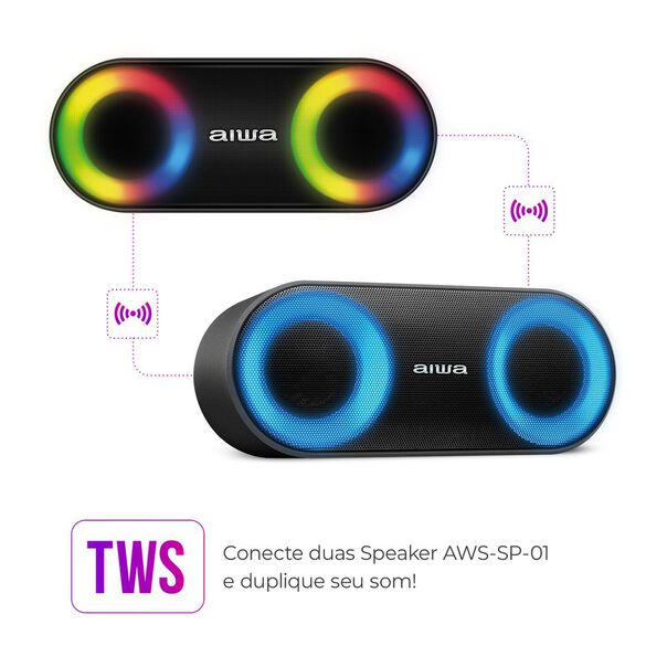 Caixa de Som Speaker  Aiwa  Bluetooth  Luzes Multicores  IP65 - AWS-SP-01 MINI SPEAKER AWS-SP-01 BIV. image number null