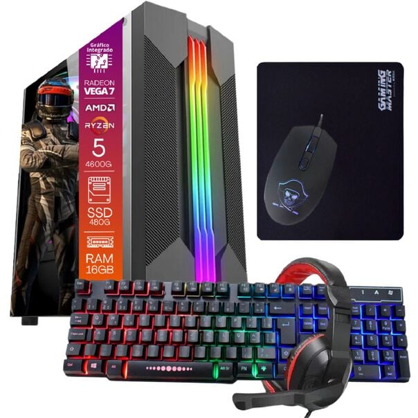 Computador Gamer Ryzen 5 Ssd 480gb 16gb Windows 10 Pro Trial  Teclado/mouse  Mouse Pad  Headset image number null