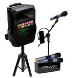 Kit Show Polyvox c- Caixa Amplificada XC-712T 450W+ Tripé para Caixa + Dois Microfones sem Fio + Pedestal para Microfone