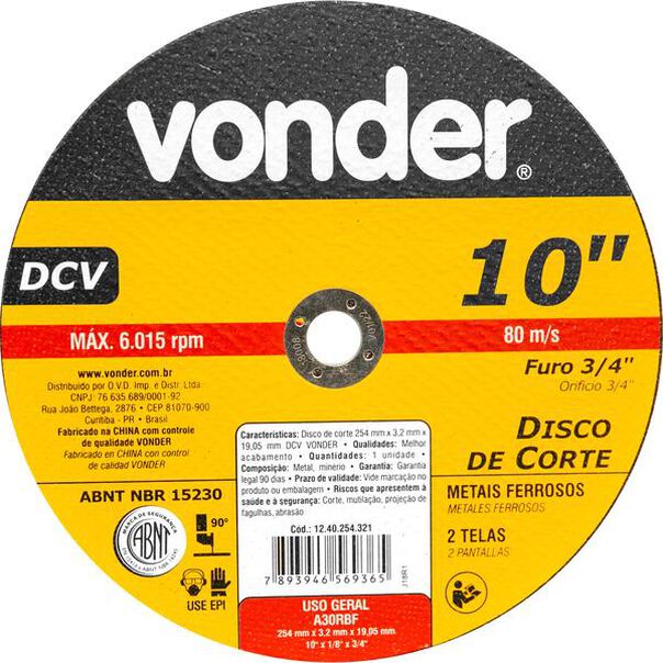 Disco de Corte 254.0X3.2X19.05 DCV - Vonder image number null