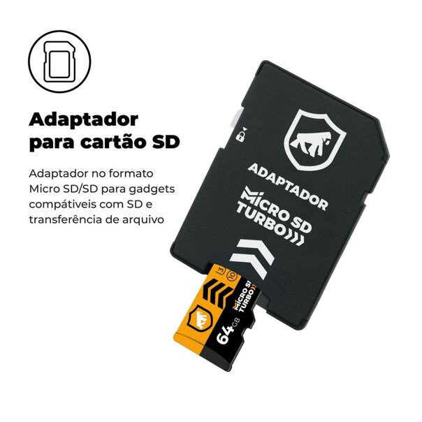 Cartão de Memória Turbo 64GB U3 + Adaptador Pendrive Nano Slim + Adaptador SD - Gorila Shield image number null