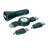 Kit universal com carregador veicular DC com entrada USB e cabo extensão USB retrátil