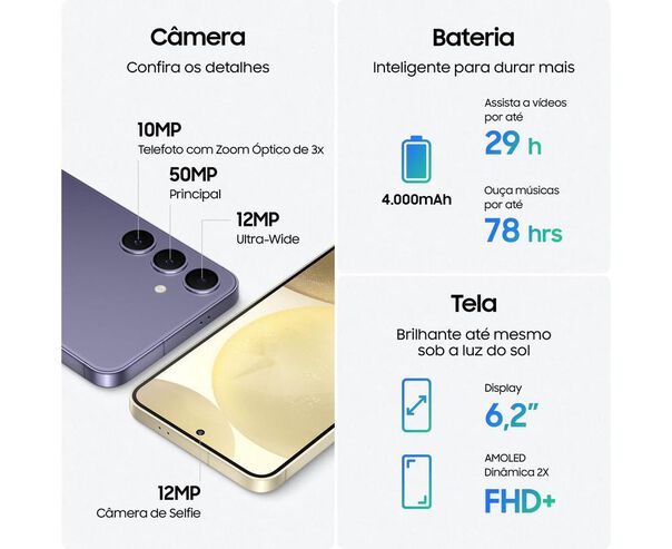 Smartphone Samsung Galaxy S24 6 2” Galaxy Ai 256gb Violeta 5g 8gb Ram Câm. Tripla 50mp + Selfie 12mp Bateria 4000mah Dual Chip image number null
