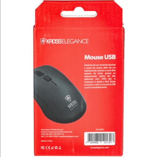 Mouse  KROSS Elegance USB Preto 1000DPI  - KE-M095  Preto image number null