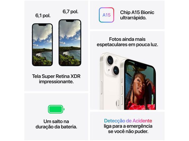 Apple iPhone 14 128GB Estelar 6 1” 12MP iOS 5G  - 128GB - Estelar - iPhone 14 - Tela 6 1” image number null