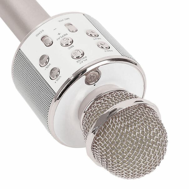 Microfone Bluetooth Karaokê Sem Fio Recarregável Prata image number null