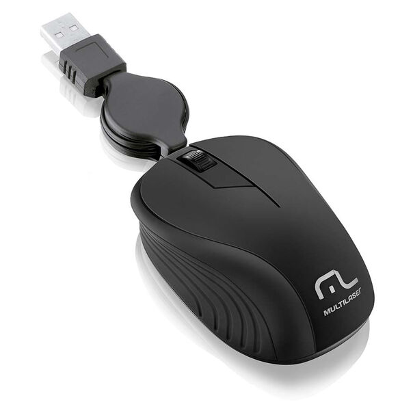 Mouse Com Fio Wave Conexão USB 1200dpi Cabo de 75cm 3 Botões Textura Emborrachada Retrátil Preto - MO231 MO231 image number null