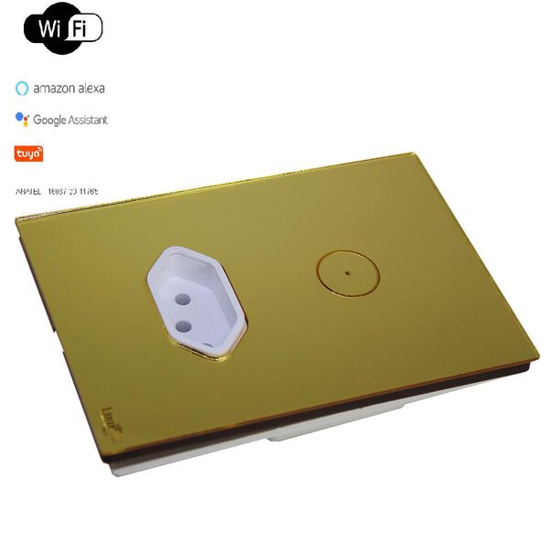 Interruptor Touch 1 Botão Wifi com Tomada 4x2 Dourado image number null