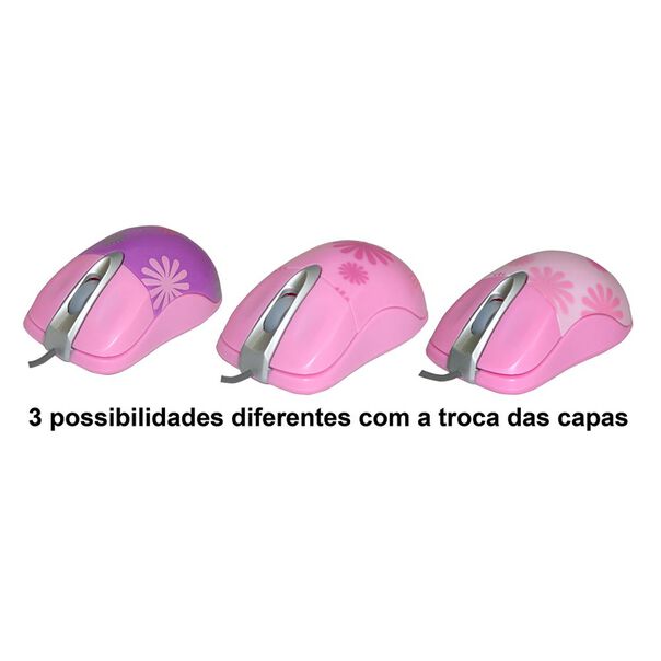 Mouse óptico USB na cor rosa com 2 capinhas extras image number null